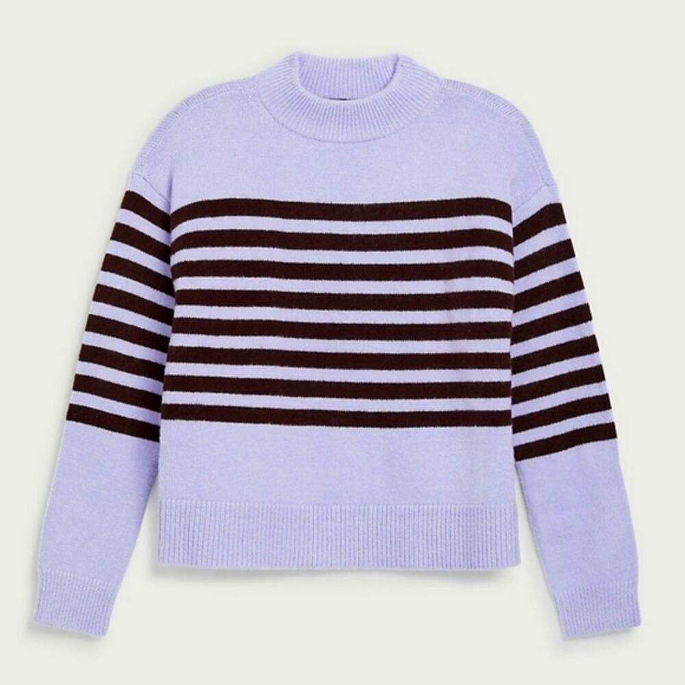 Ann Taylor Mock Neck Sweater Lavender Chocolate Brown Stripe Size XL